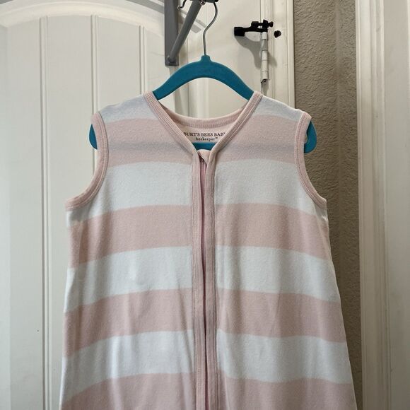 Burt's Bees 6-12 Months Sleep Sack Baby Full Zip Organic Cotton Pink Striped - Picture 2 of 9